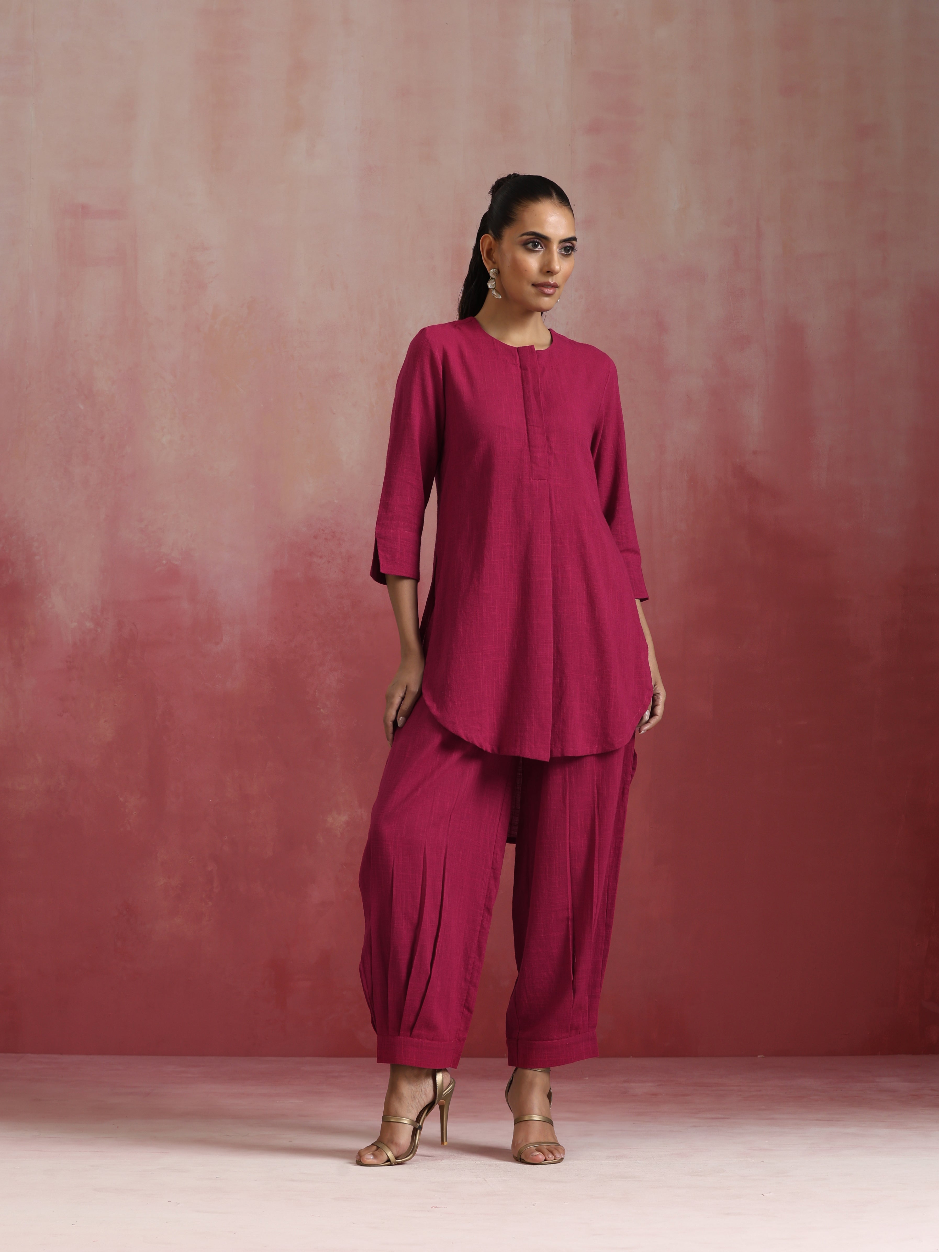 trueBrowns Magenta Cotton Kurta Co-ord set | Grocsy