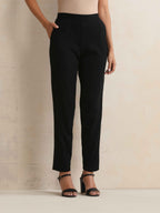 trueBrowns Black Woollen Pants | Grocsy