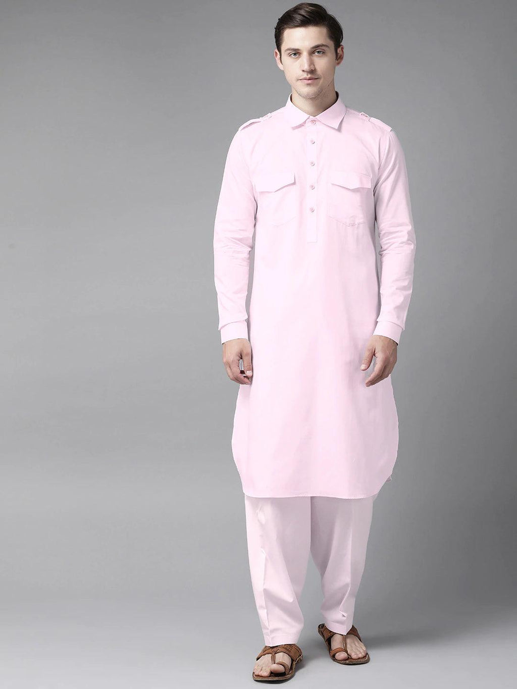 Fabmade Men Pink Pathani Kurta | Grocsy