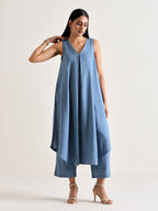 trueBrowns Light Blue Sleeveless Flared Kurta Pant Set | Grocsy