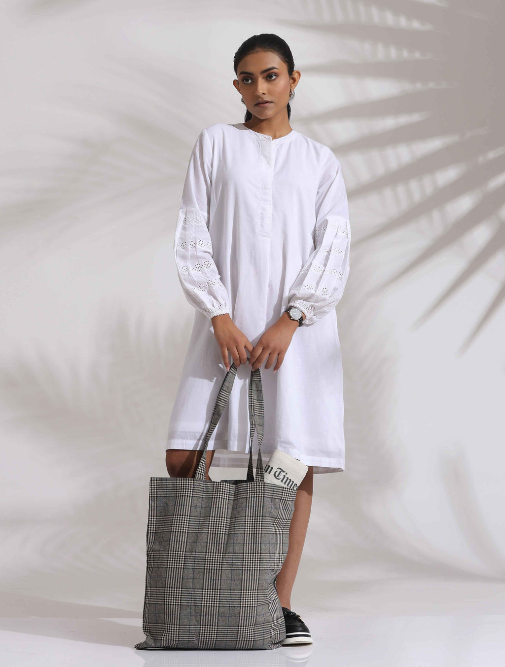 trueBrowns White Cotton Schiffli Short Dress | Grocsy