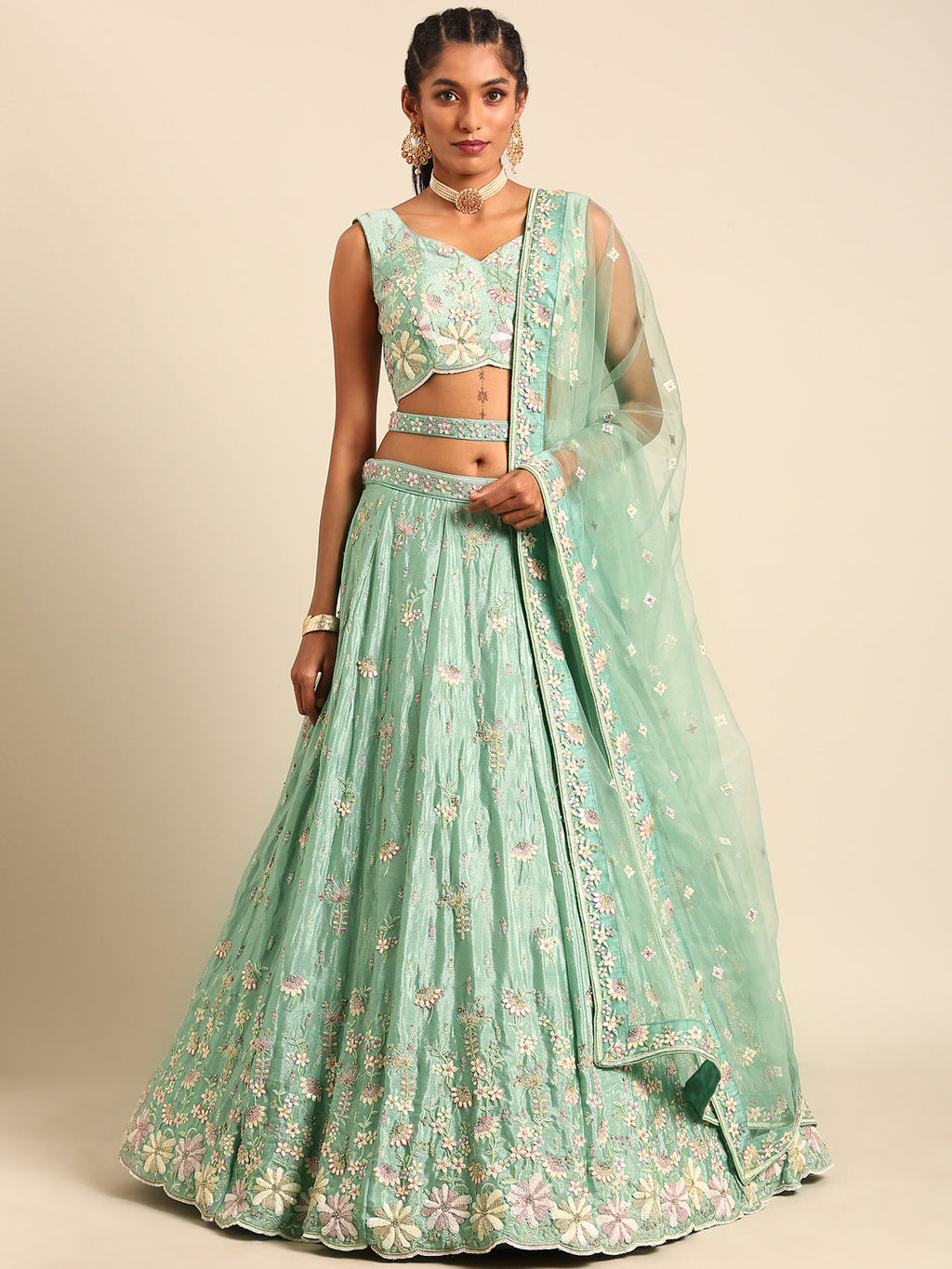House of Panchhi Sea Green Georgette heavy Sequinse embroidery Lehenga choli & Dupatta | Grocsy