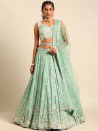 House of Panchhi Sea Green Georgette heavy Sequinse embroidery Lehenga choli & Dupatta | Grocsy