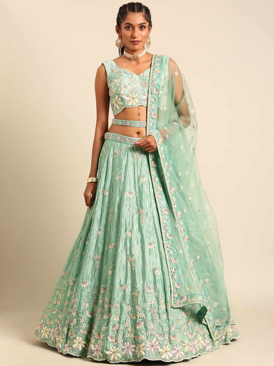 House of Panchhi Sea Green Georgette heavy Sequinse embroidery Lehenga choli & Dupatta | Grocsy