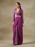 trueBrowns Purple Bandhani Printed Silk Ready to Wear Saree with Belt | Grocsy