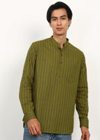 Fabmade Olive Stripe Linen Kurta | Grocsy
