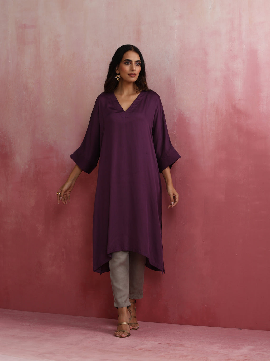 trueBrowns Purple Modal Kimono Kurta Set | Grocsy