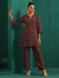 trueBrowns Black Diamond Muslin Silk Printed Relaxed Co-ord Set | Grocsy