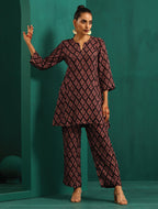 trueBrowns Black Diamond Muslin Silk Printed Relaxed Co-ord Set | Grocsy