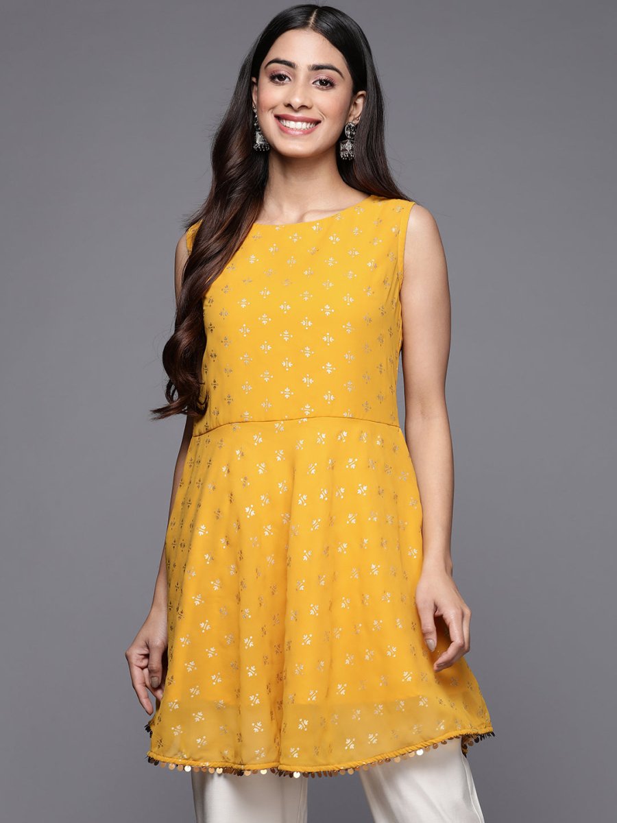Ahalyaa Boat Neck Printed Embellished Tunic | Grocsy