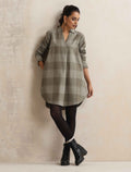 trueBrowns Green Check Pleated Winter Top | Grocsy
