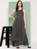 InWeave Women's Black Bandhej Print Raisa Back Detial Long Coords Set | Grocsy