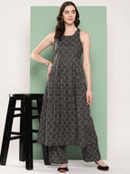InWeave Women's Black Bandhej Print Raisa Back Detial Long Coords Set | Grocsy