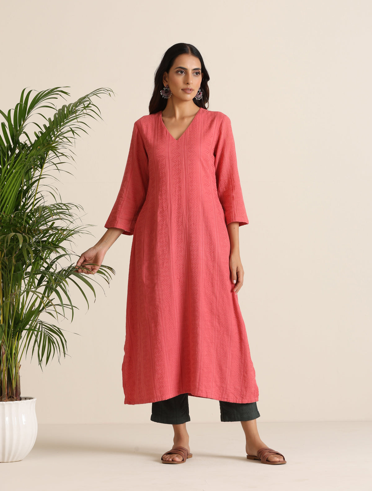 trueBrowns Coral Cotton Dobby Kurta Set | Grocsy