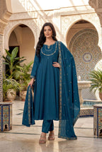Anaita Blue Anarkali Readymade Suit with Embroidery Work | Grocsy