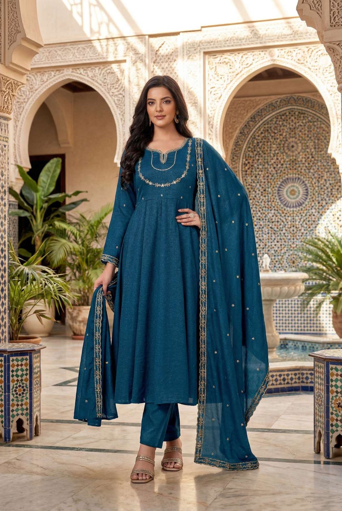 Anaita Blue Anarkali Readymade Suit with Embroidery Work | Grocsy