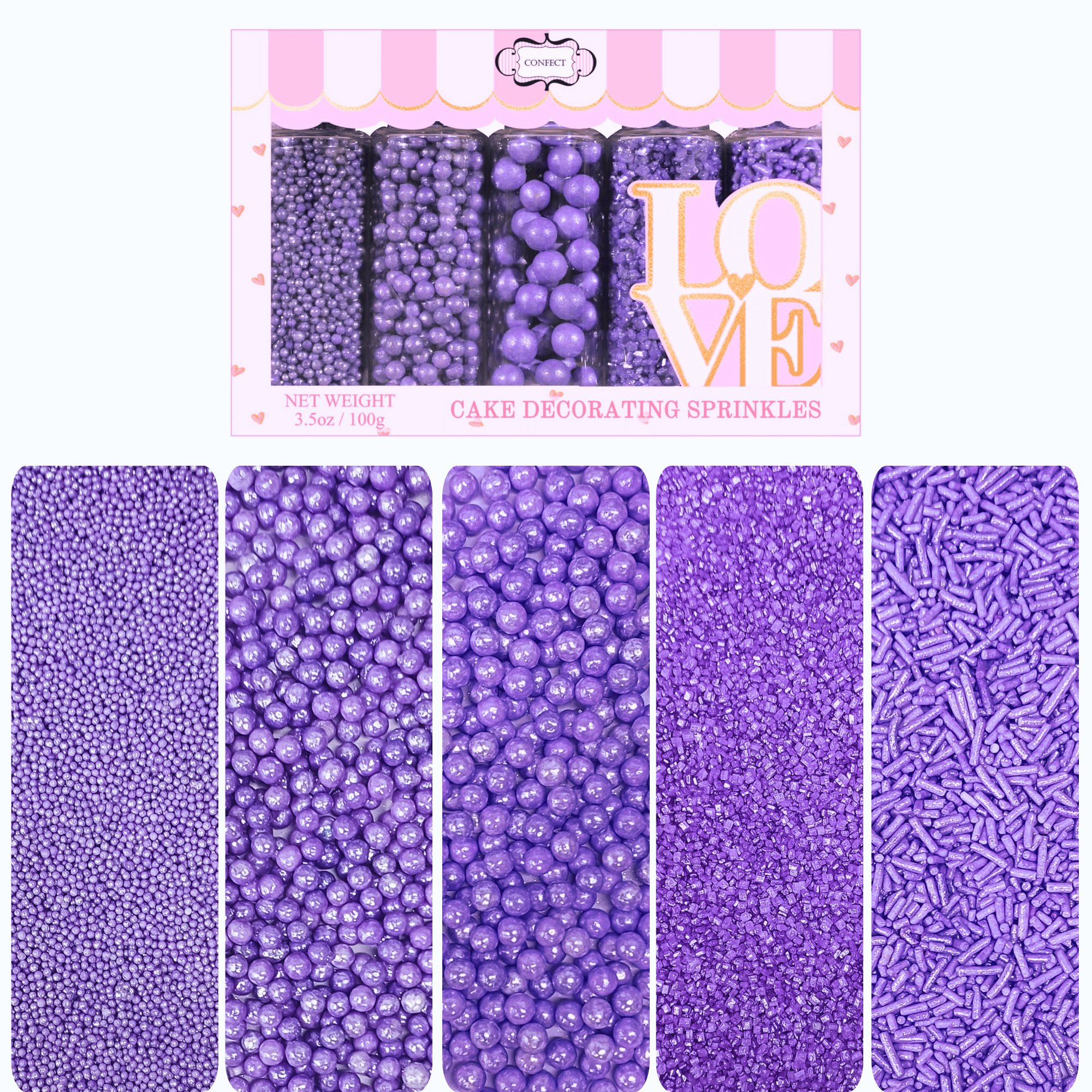 Confect Sprinkles for Cakes & Cupcakes Decoration | USP-3(Lavender) | Grocsy