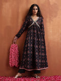 trueBrowns Black Print Flared Anarkali Kurta Set | Grocsy