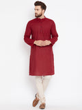 Even Apparels Maroon Pure Cotton Kurta With Band Collar | Grocsy