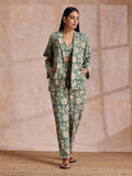 trueBrowns Fern Green Overall Floral Block Print Cotton Pant Suit Set | Grocsy
