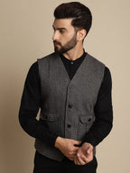 Even Apparels Men's Grey Woolen Waistcoat With Patch Pocket | Grocsy