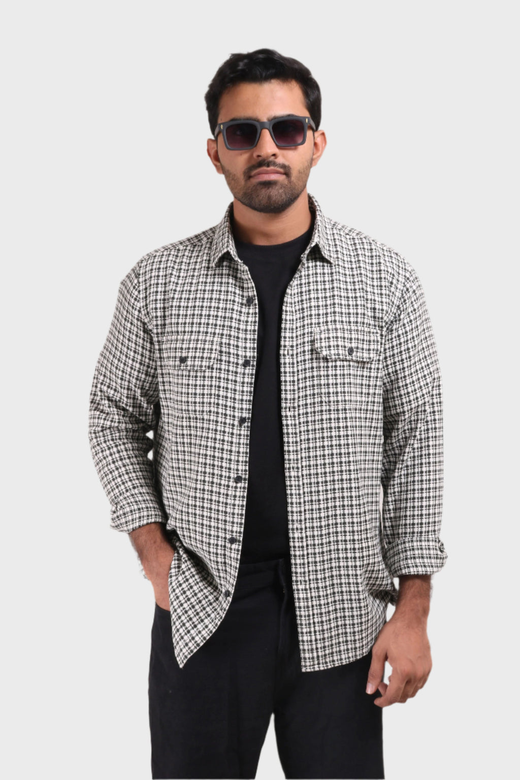 Xkind White Textured Checks Overshirt/ Shirt | Grocsy
