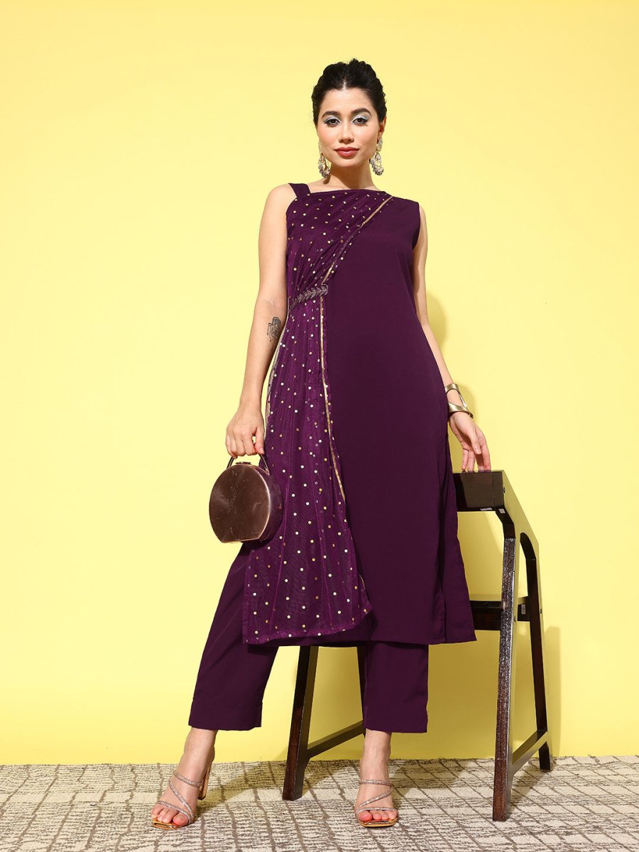 Ahalyaa Women Printed Regular Gotta Patti Kurta with Trousers | Grocsy