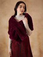 InWeave Women's Burgundy Long Faux Fur Cape | Grocsy