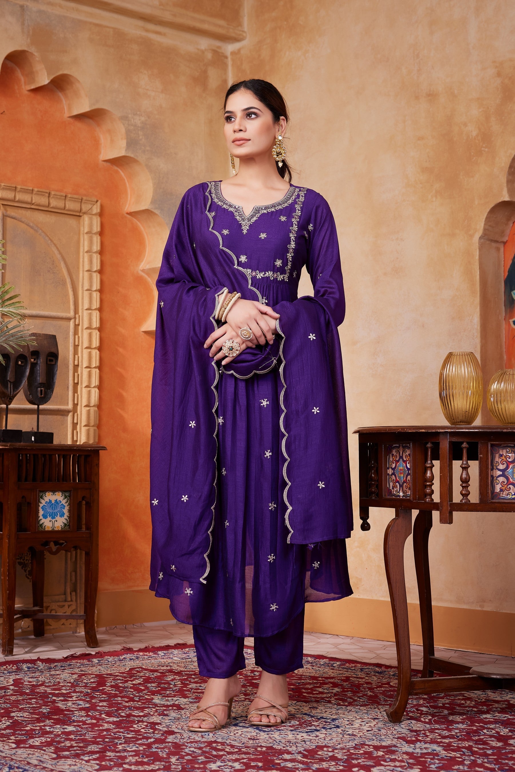 Anaita Purple Anarkali Readymade Suit with Embroidery Work | Grocsy