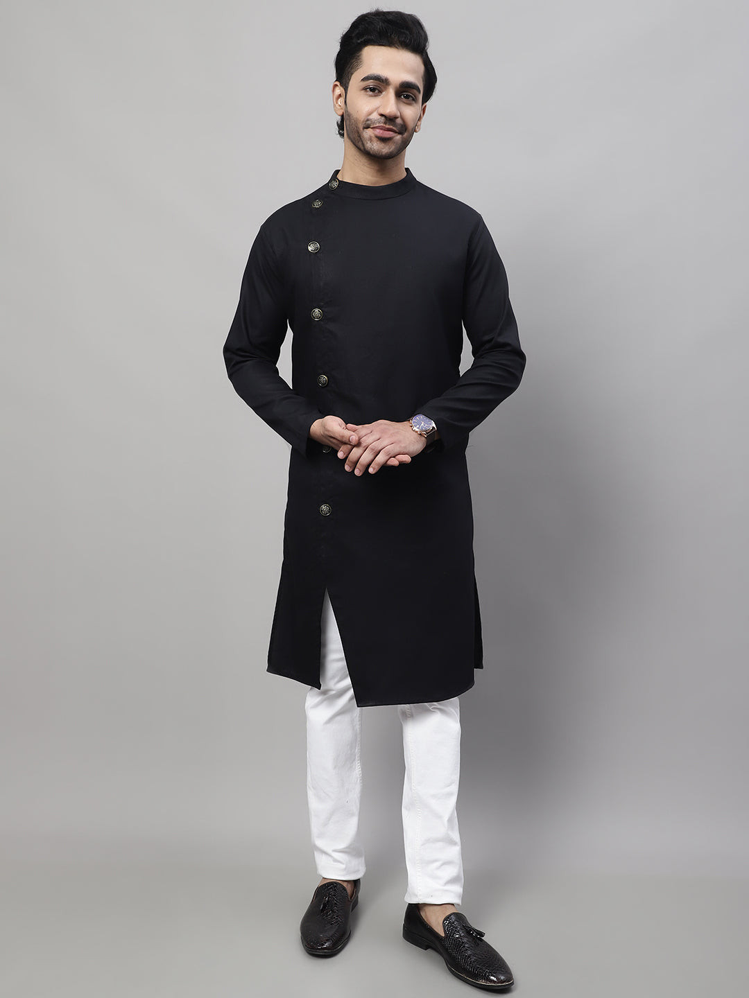 Even Apparels Black Sherwani Kurta With Asymetrical Cut | Grocsy