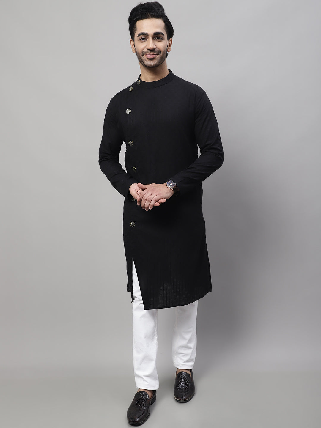 Even Apparels Black Sherwani Kurta With Asymetrical Cut | Grocsy