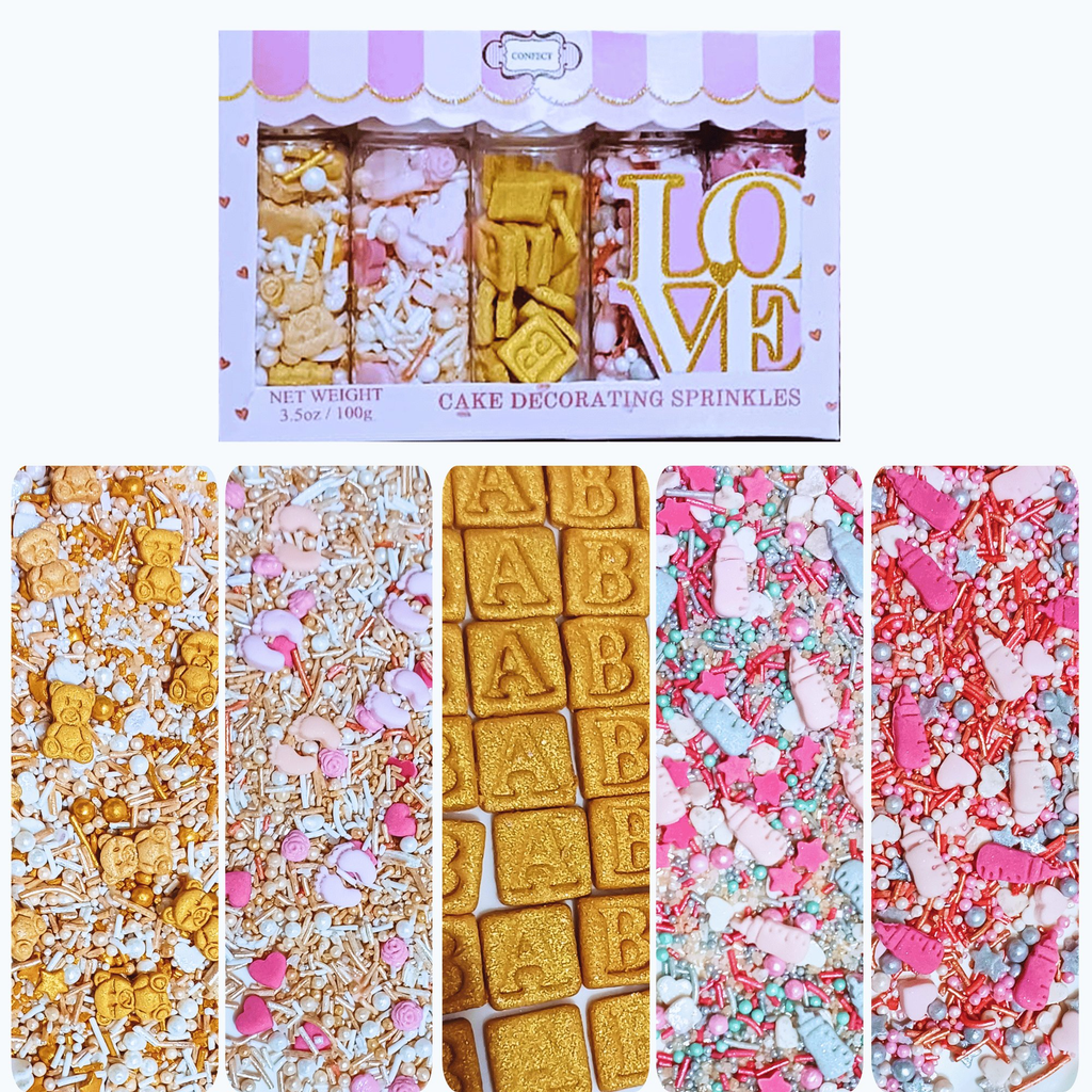 Confect Girls Baby Shower Sprinkles | Edible Sprinkles | Mix Silver, Gold & Blush pink Sprinkles | Grocsy
