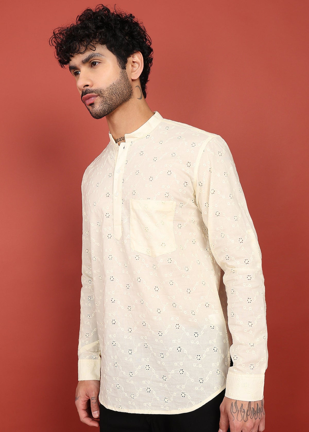 Fabmade Ivory Noor Dotted Short Kurta | Grocsy