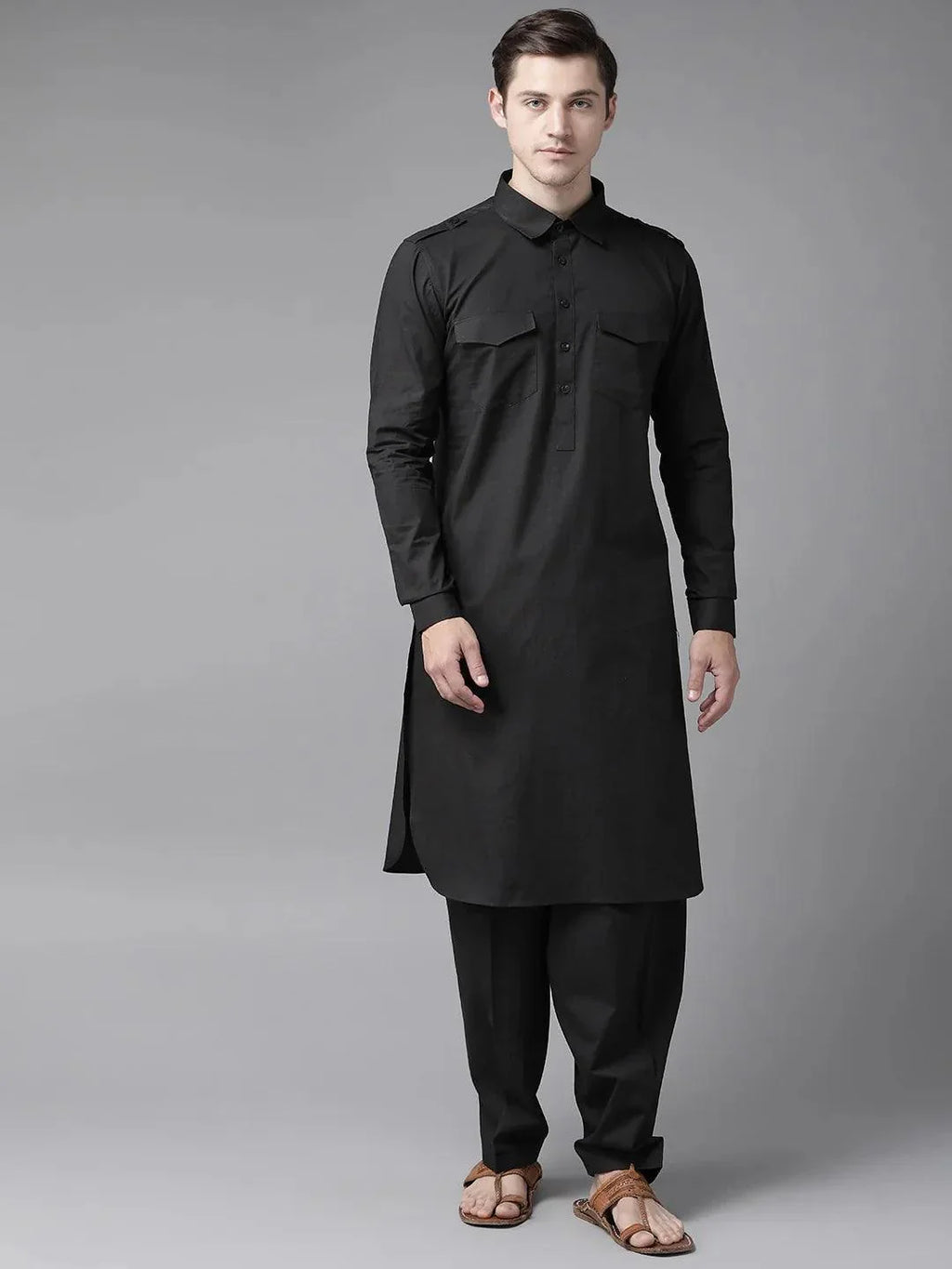 Fabmade Z Black Pathani Suit | Grocsy