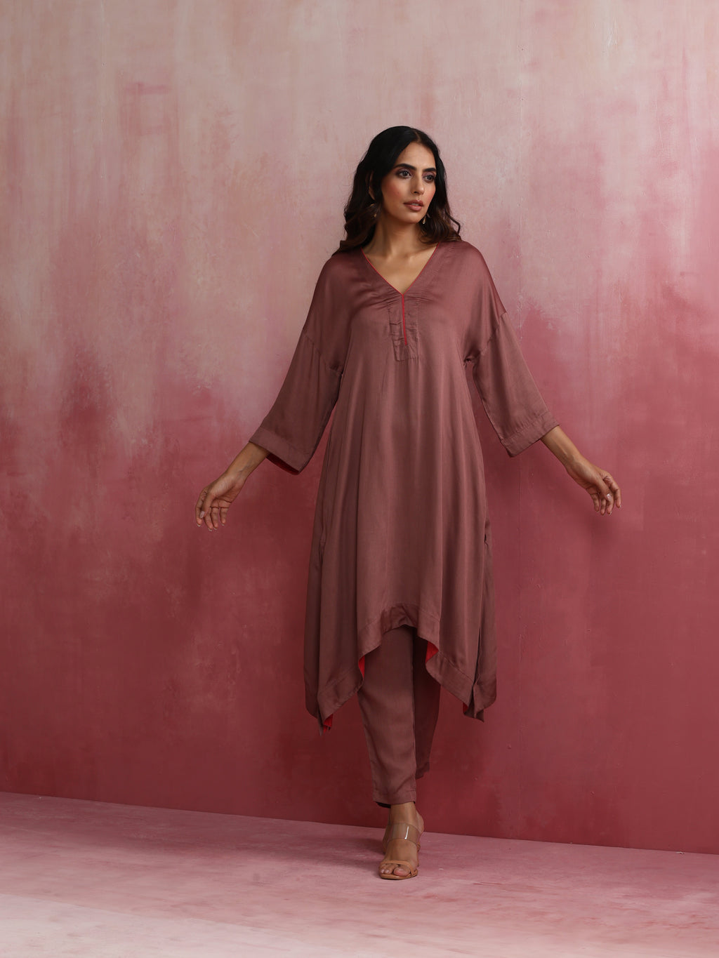 trueBrowns Brown Modal High low Kurta Set | Grocsy
