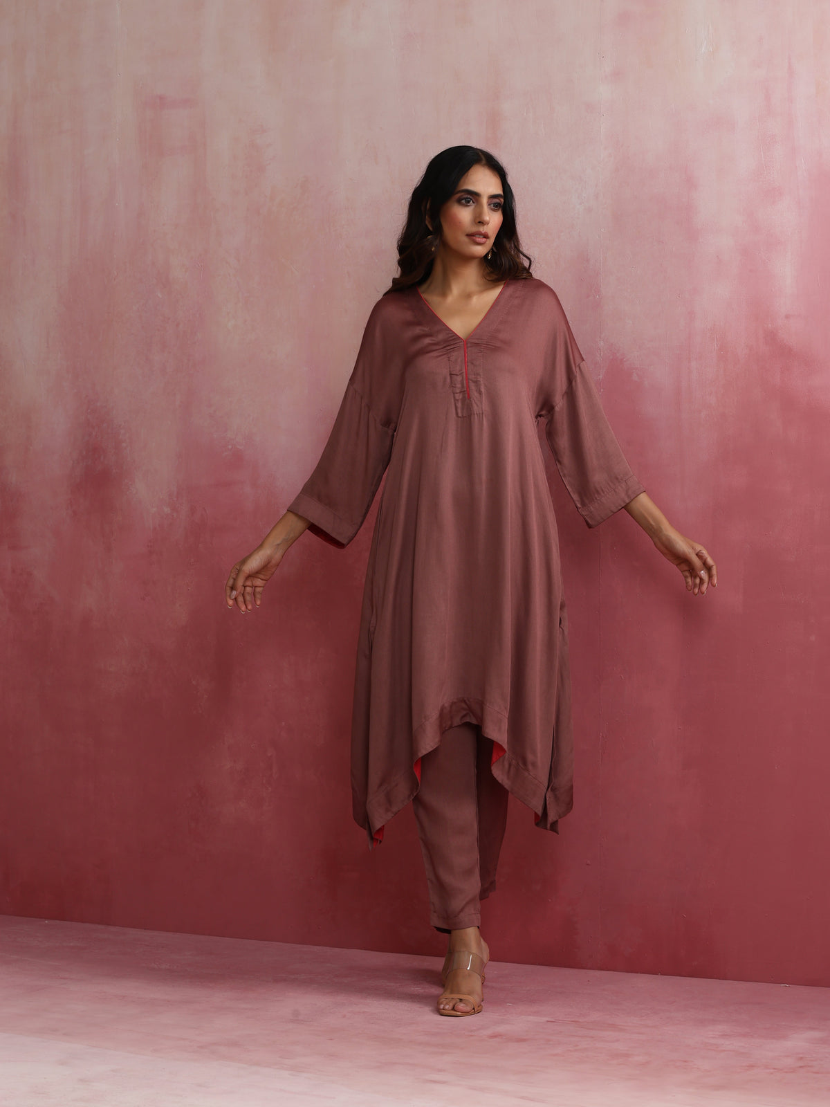 trueBrowns Brown Modal High low Kurta Set | Grocsy