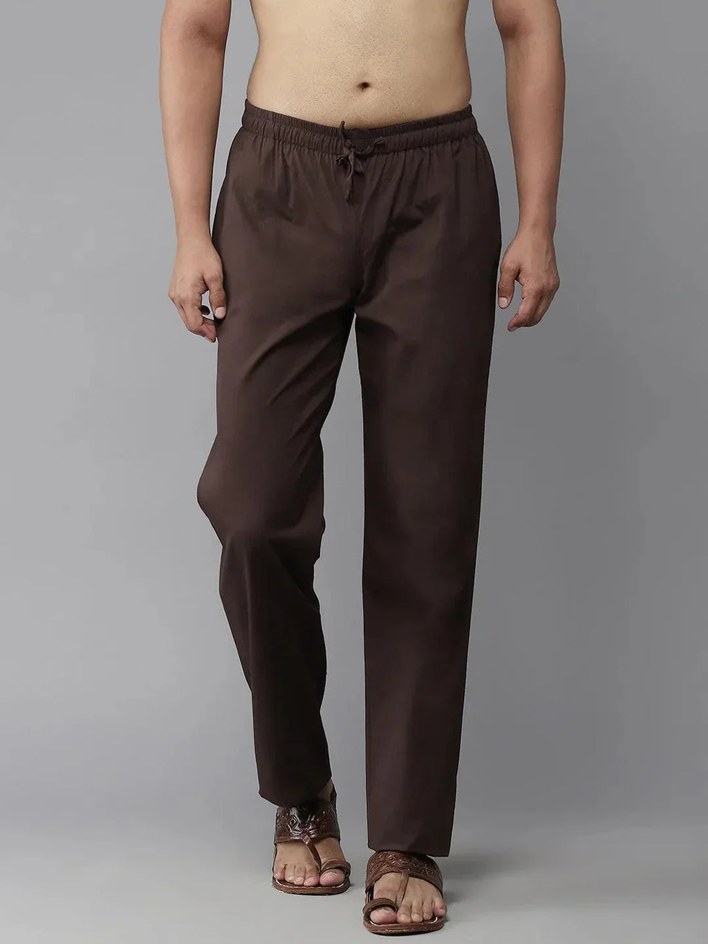 Fabmade Men's Brown Cotton Linen Pyjama | Grocsy