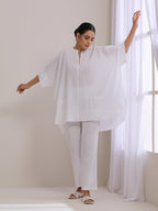 trueBrowns White Dobby Boxy Fit High Low Co-Ord Set | Grocsy
