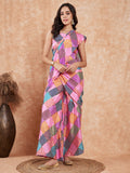 InWeave Women's Pink Square Multi Badhani Palazzo Saree | Grocsy
