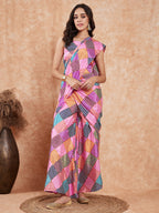 InWeave Women's Pink Square Multi Badhani Palazzo Saree | Grocsy