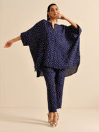 trueBrowns Blue Bandhani Silk Printed Boxy Fit Co-Ord Set | Grocsy