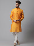 Even Apparels Yellow Check Kurta With Band Collar | Grocsy