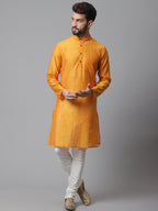 Even Apparels Yellow Check Kurta With Band Collar | Grocsy