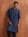 trueBrowns Men's Blue Cotton Dobby Kurta | Grocsy