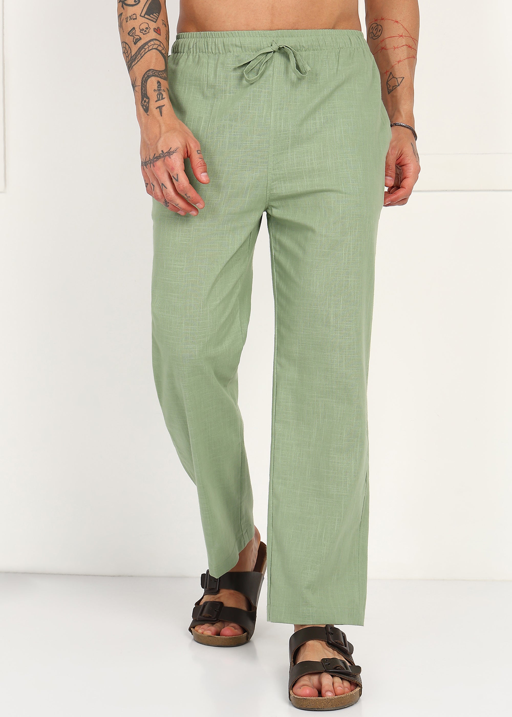 Fabmade Sage Linen Relaxed Trousers | Grocsy