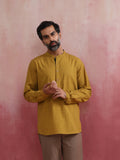 trueBrowns Men's Mustard Cotton Mandarin Collar Stylized Kurta | Grocsy