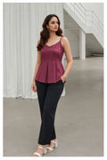 Myshka Women Mauve Linen Shoulder Strap Pleated Top | Grocsy