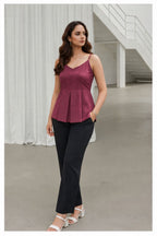 Myshka Women Mauve Linen Shoulder Strap Pleated Top | Grocsy