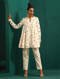 trueBrowns Ivory Multi Color Floral Cotton Flared Co-ord Set | Grocsy