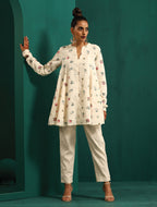 trueBrowns Ivory Multi Color Floral Cotton Flared Co-ord Set | Grocsy